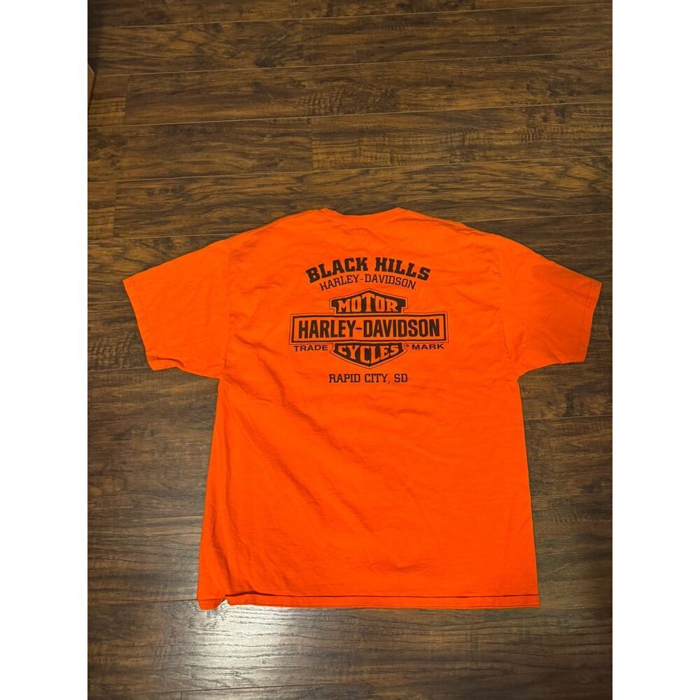 Harley Davidson Mens TShirt Orange Short Sleeve Rapid City SD Sz:L